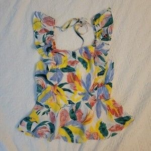 Skies Are Blue Floral Peplum Ruffled Top M